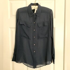 Club Monaco Silk Shirt XS navy blue w/ beige color mini polkadots